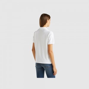 Camisa Polo Benetton stretch organic cotton Mujer Blancos | GWPQNK312