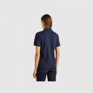Camisa Polo Benetton stretch organic cotton Mujer Azules Oscuro | YUCWPA891
