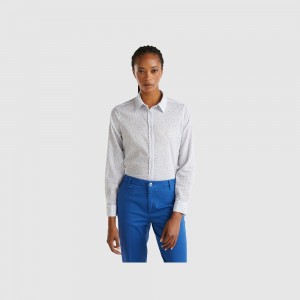 Camisas Benetton 100% cotton patterned Mujer Azules | ADXYKP471