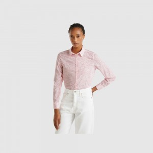 Camisas Benetton 100% cotton patterned Mujer Rosas | OVNJYB397