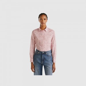 Camisas Benetton 100% cotton patterned Mujer Rosas | SJFIXW401