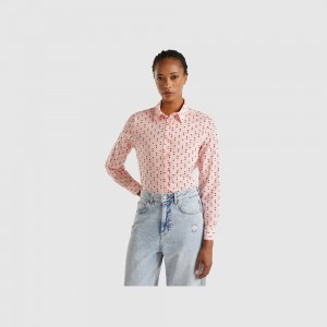 Camisas Benetton 100% cotton patterned Mujer Rosas | QSDRFT284