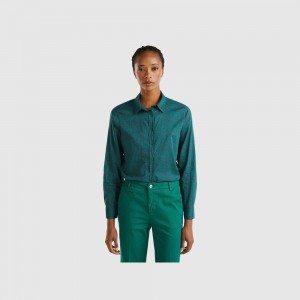 Camisas Benetton 100% cotton patterned Mujer Verdes Oscuro | NODBJS416