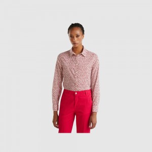 Camisas Benetton 100% cotton patterned Mujer Blancos | TYAJVM154