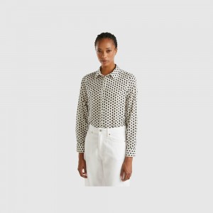 Camisas Benetton 100% cotton patterned Mujer Blancos | QESPTJ436