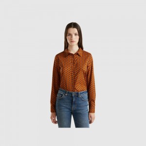 Camisas Benetton 100% cotton patterned Mujer Blancos | URFZKE539