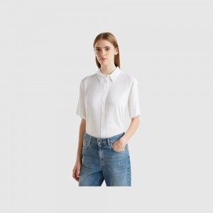 Camisas Benetton 3/4 sleeve viscose Mujer Blancos | JMPODX910