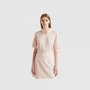 Camisas Benetton 3/4 sleeve viscose Mujer Rosas | MONQTC346