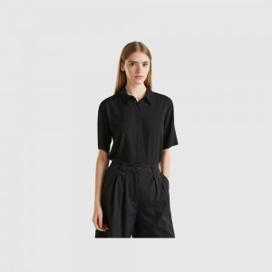 Camisas Benetton 3/4 sleeve viscose Mujer Negros | UVSEMF098
