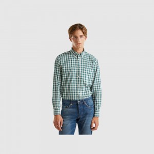 Camisas Benetton Check button-down Hombre Multicolor | OPQTFS280