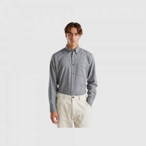 Camisas Benetton Flannel button down Hombre Grises Oscuro | NIOJRK145