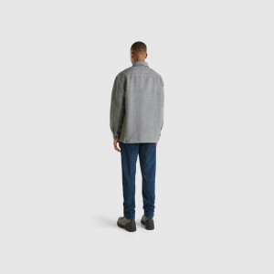 Camisas Benetton Flannel overshirt Hombre Grises Oscuro | AOYQVB526