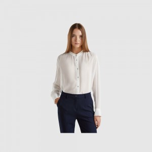 Camisas Benetton Flowy Mandarin collar Mujer Blancos | AVPSHR058