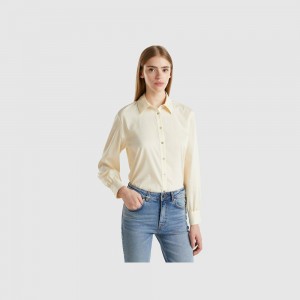 Camisas Benetton Flowy stretch Mujer Blancos | YVXDZK724