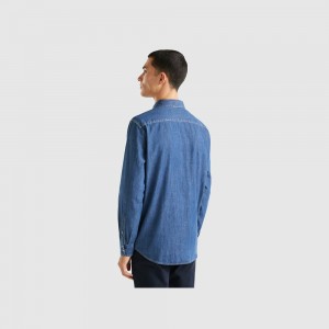 Camisas Benetton Jean 100% cotton Hombre Azules | ZEMHOV351