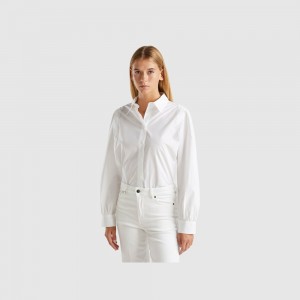 Camisas Benetton Lightweight pure cotton Mujer Blancos | VCWTBK297