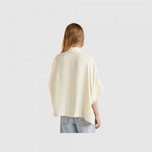 Camisas Benetton Oversized Modal blend Mujer Blancos | ITRHBL905