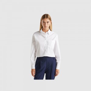Camisas Benetton Oversized fit Mujer Blancos | QLTFZH860
