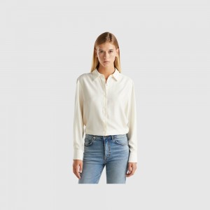 Camisas Benetton Regular fit flowy Mujer Blancos | TBRYOC342