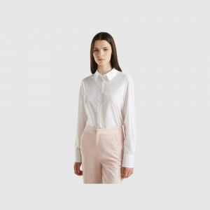 Camisas Benetton Regular fit light cotton Mujer Blancos | SIWFNV068