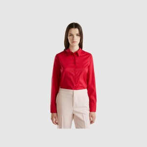 Camisas Benetton Regular fit light cotton Mujer Rojos | RIWSOD034