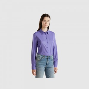 Camisas Benetton Regular fit light cotton Mujer Morados | OJCDPA082
