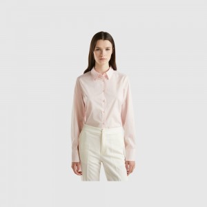 Camisas Benetton Regular fit light cotton Mujer Rosas | XZOJUA435