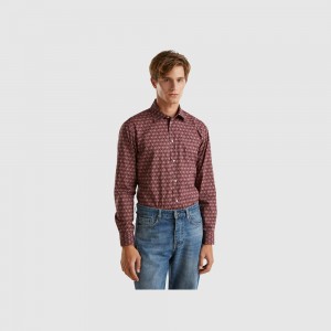 Camisas Benetton Regular fit patterned Hombre Marrom | OYWZXC396