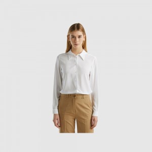 Camisas Benetton Regular fit viscose Mujer Blancos | MCAQIW598