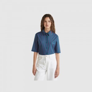 Camisas Benetton Short sleeve patterned Mujer Verdes Oscuro | PUCDYK745