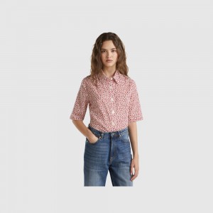 Camisas Benetton Short sleeve patterned Mujer Blancos | KPLQFW082