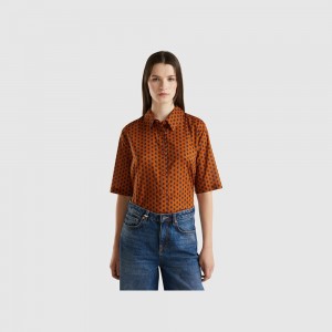 Camisas Benetton Short sleeve patterned Mujer Blancos | BYOLMP948