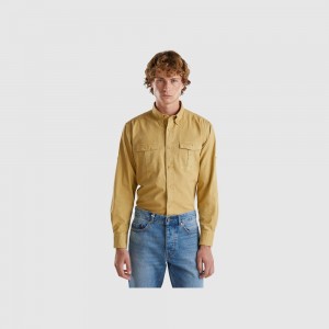 Camisas Benetton Slim fit buttondown Hombre Marrom | FEKQVO435