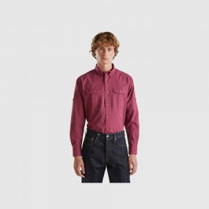 Camisas Benetton Slim fit buttondown Hombre Vino | JAUCSD062