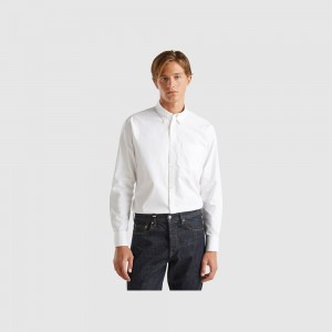 Camisas Benetton Slim fit button-down Hombre Blancos | OXNBGF513