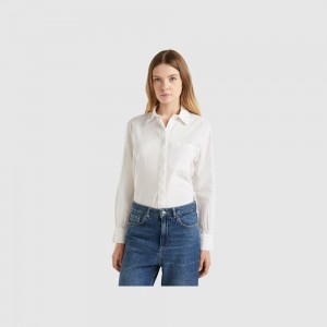 Camisas Benetton Striped made from linen blend Mujer Blancos | YMGSFK598