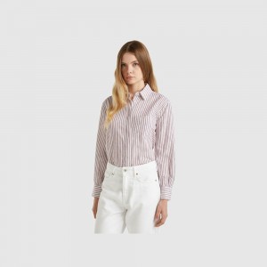 Camisas Benetton Striped made from linen blend Mujer Vino | ZXWLMV508