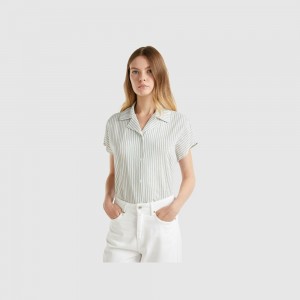 Camisas Benetton Striped short sleeve Mujer Verdes | XSONPL986