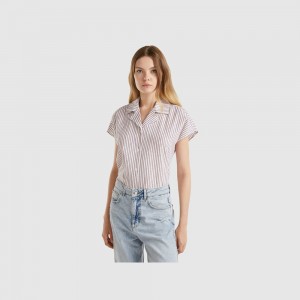 Camisas Benetton Striped short sleeve Mujer Vino | JPZOKB236