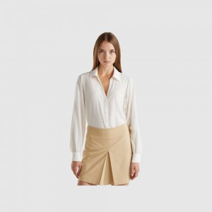 Camisas Benetton V-neck Mujer Blancos | RMNXJD390
