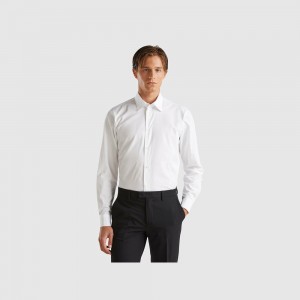 Camisas Benetton organic cotton Hombre Blancos | YMAQBX024
