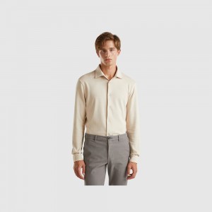 Camisas Benetton pure cotton Hombre Beige | NOHRTV456
