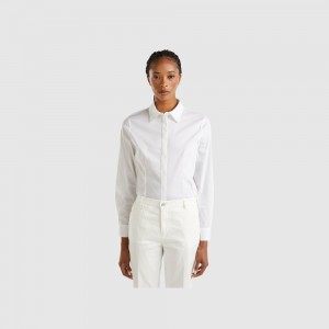 Camisas Benetton stretch cotton blend Mujer Blancos | CQSMWR071