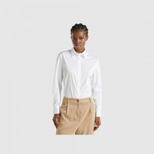 Camisas Benetton stretch cotton blend Mujer Blancos | GESALV246