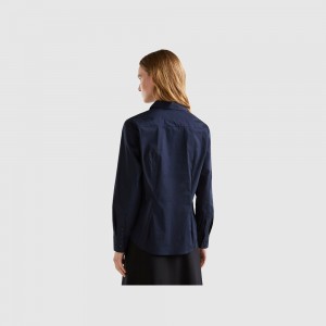 Camisas Benetton stretch cotton blend Mujer Azules Oscuro | ENSPTM324