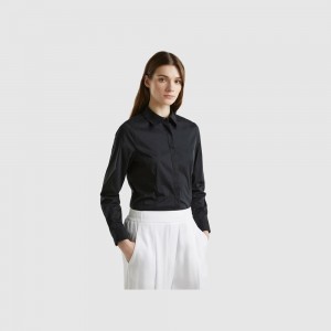 Camisas Benetton stretch cotton blend Mujer Negros | SGZKUT946