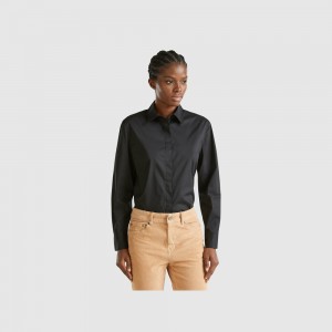 Camisas Benetton stretch cotton blend Mujer Negros | SAKMVH153