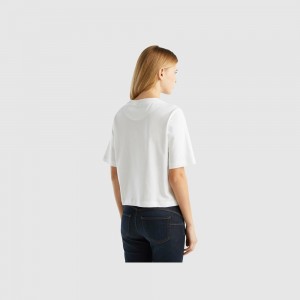 Camiseta Benetton 100% cotton boxy fit Mujer Blancos | UMXNAV189