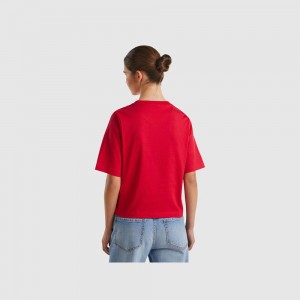 Camiseta Benetton 100% cotton boxy fit Mujer Rojos | HZWQSC976
