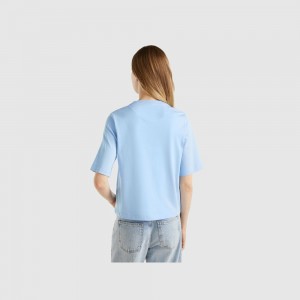 Camiseta Benetton 100% cotton boxy fit Mujer Azules Claro | OGVTQF924